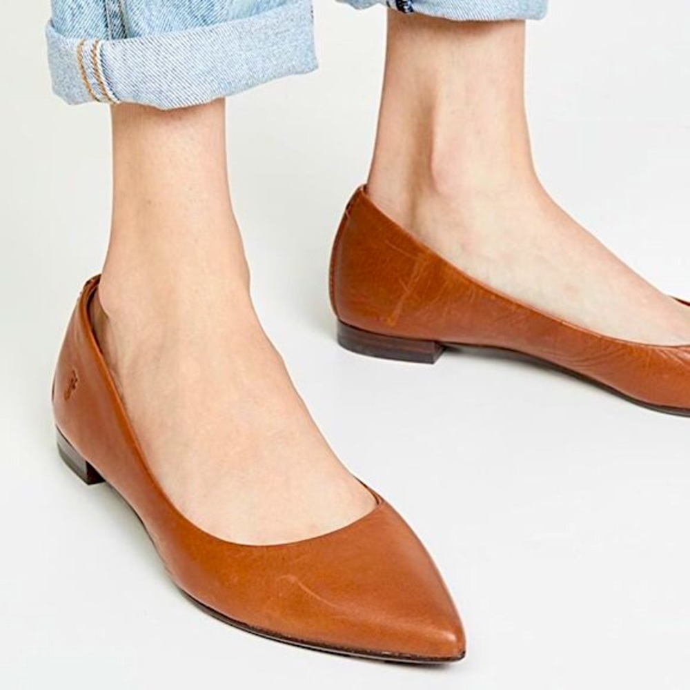 Frye Sienna Cognac Leather Ballet Pointed Flats - Picture 1 of 16
